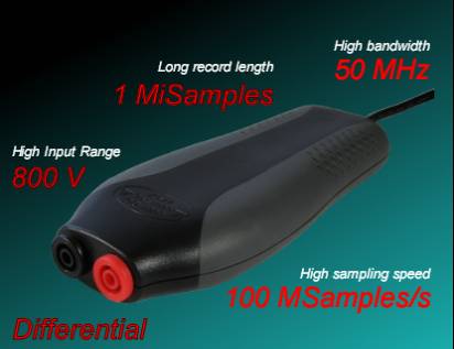 ·一个模拟差分输入通道，最大采样速率 5MHz~~~100MS/s,最大存储深度 1M样点。
·垂直分辩率10 Bit,藕合方式AC/DC,输入阻抗 2.1M欧姆//15pF·快速和精巧的测量方式，具有200mV到800V满量程输入范围，无须额外的探头或衰减器。
