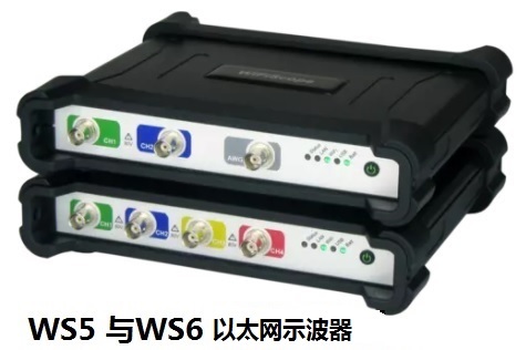 WS5\WS6以太网示波器1 GSa/s采样，2~4通道14位高分辨率以太网LAN示波器。8、12、14、16位动态分辨率，0.25%直流垂直精度，0.1%典型值，高达250 MHz带宽，每个通道最多256 MB内存，
高达200MSa/s的连续存储硬盘速率
