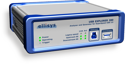 Ellisys USB Explorer 280 Protocol Analyzer 可测试及分析 USB 3.0 Super Speed, 內建 4GB FIFO内存可支援 USB 3.0 5GT/s 之协议分析.
